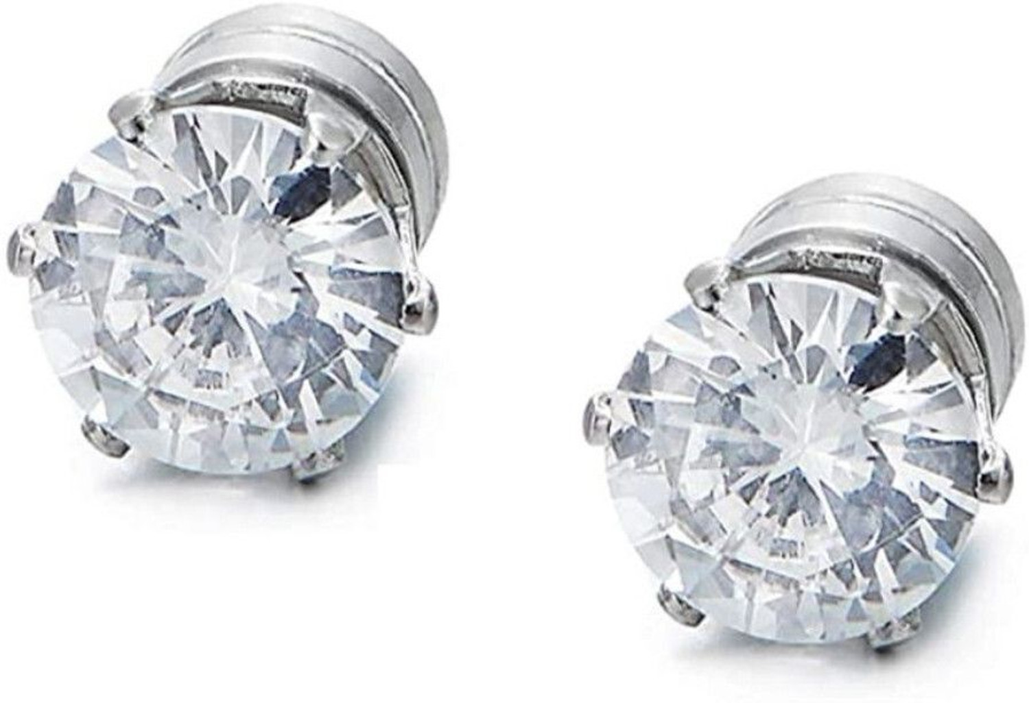 Image of ABC Silver Magnetic Cubic Zirconia Stainless Steel Stud Earring