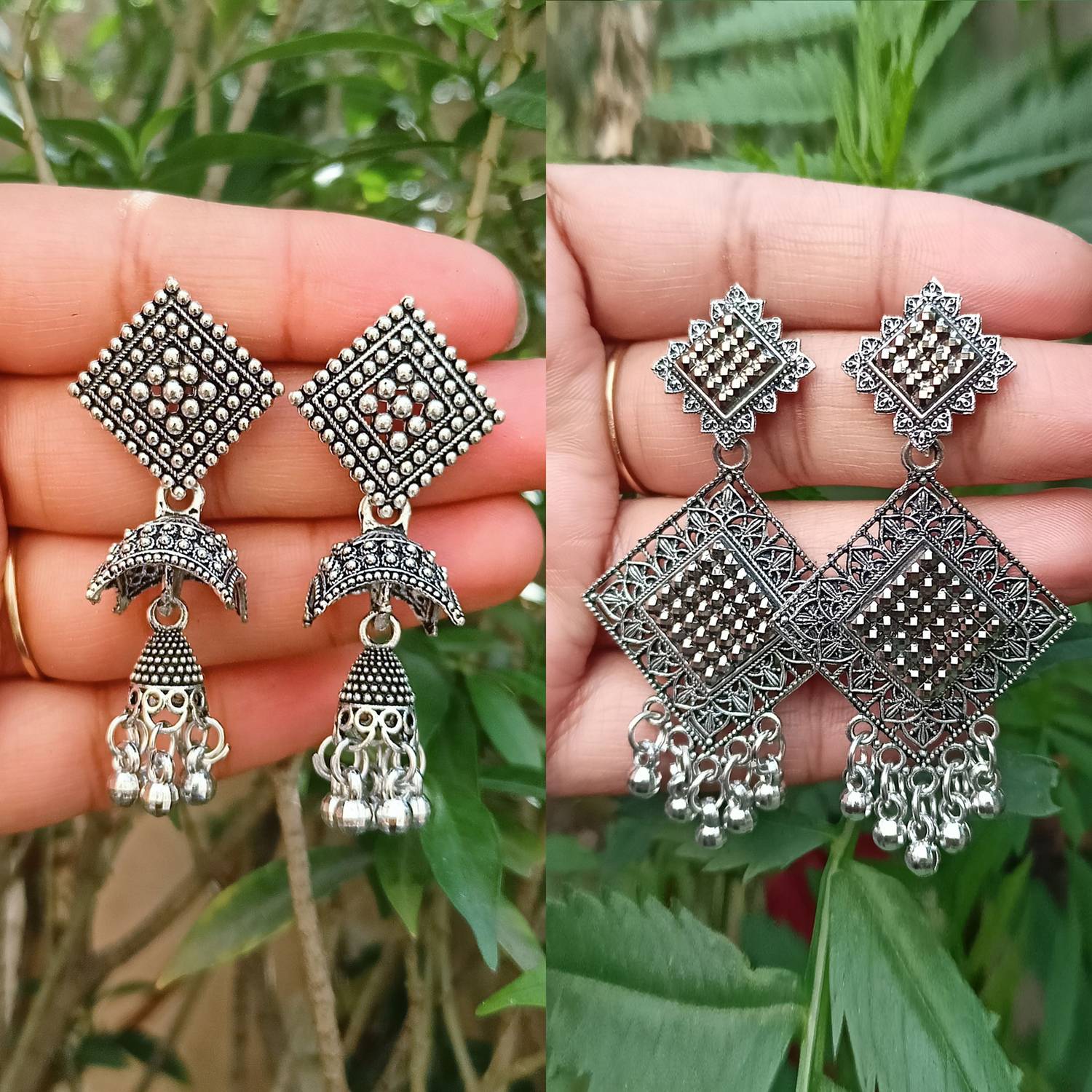 Aadvik Collections Traditional Oxidized Earings Pack of 2 Jhumki Earring For Women & Girls Alloy Jhumki Earring