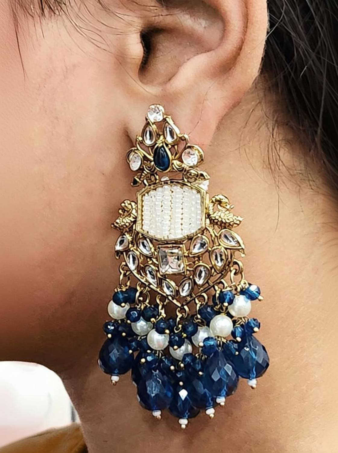 AjaraGems Green Gold-Plated Jhumka Earrings with Green Beads and White Pearls for Women Alloy Earring Set