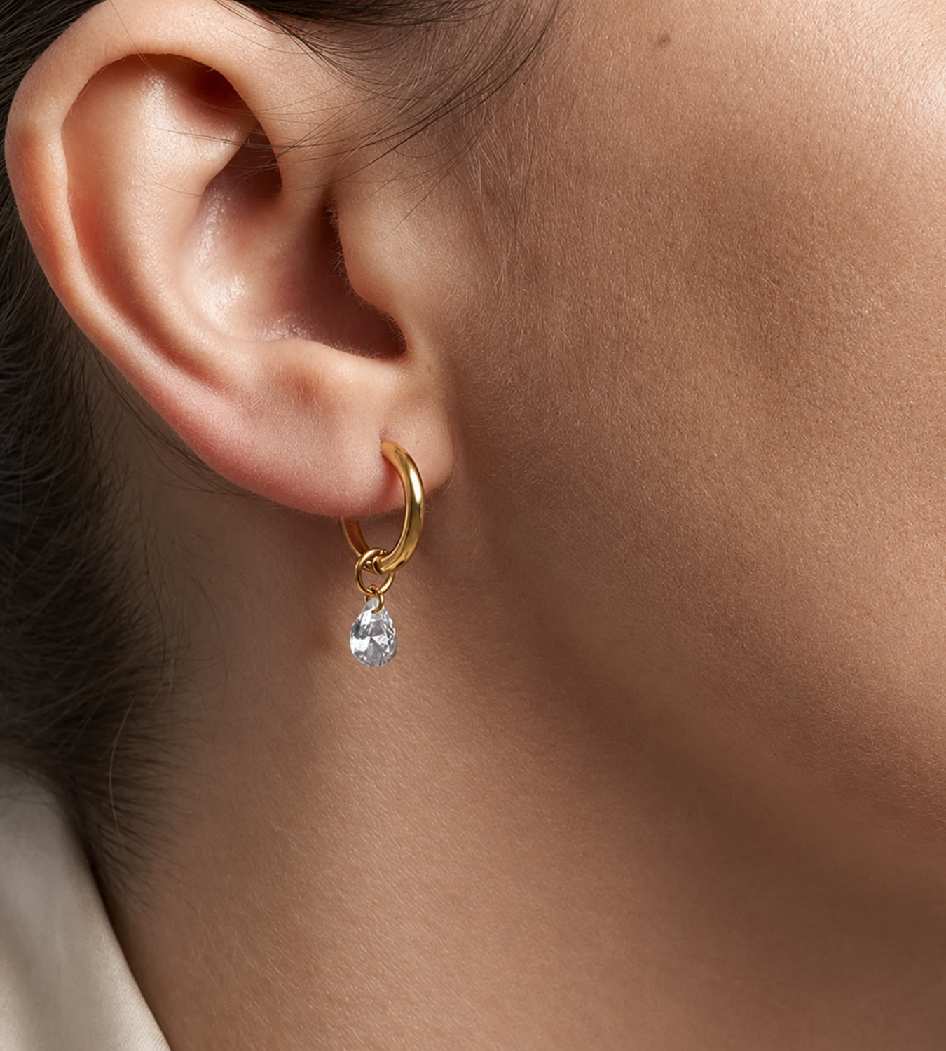 MISS HUI WATERDROP Anti Tarnish Cubic Zirconia Stainless Steel Hoop Earring, Drops & Danglers, Huggie Earring