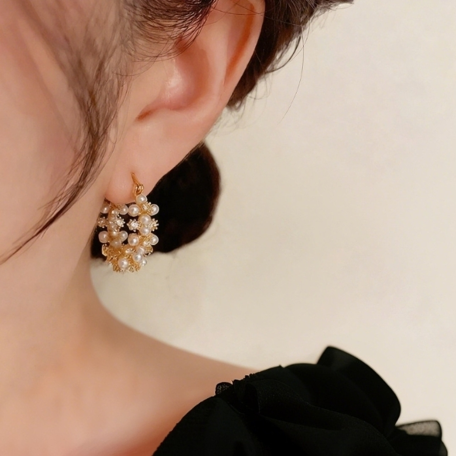 Image of AKISON JEWELS White Pearl Hoop Korean Earrings For Women Girls Trendy Western Stylish Earring Pearl Alloy Earring Set, Hoop Earring