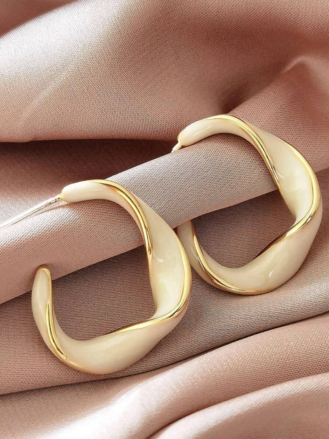 VAGHBHATT Golden Metal White Cross Hoop Earrings Fashion Circle Brincos Ear Accessories Enamel Hoop Earring