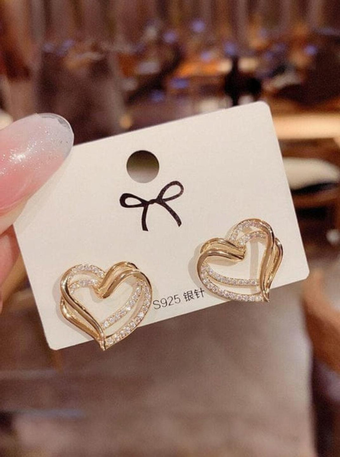 Image of estailo fashion Bling Bloger Heart Earrings for Women & Girls-Stud Earring-Gold Alloy Stud Earring