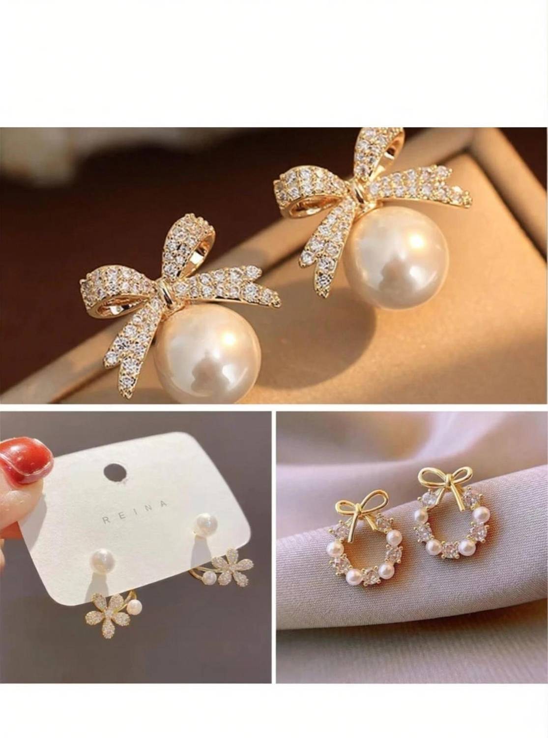 alinora jewels Combo of 3 Elegant Pearl Earrings for Women Alloy Stud Earring