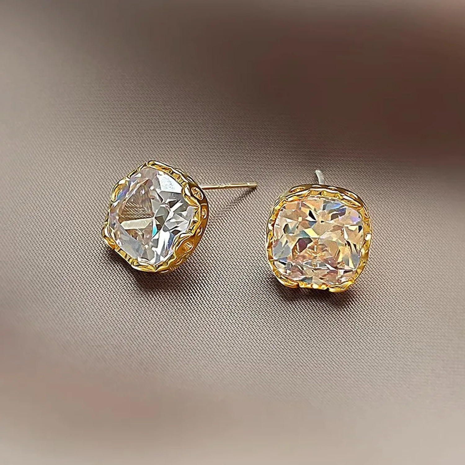 Image of PIXFLIK Geometric Inlay Alloy Artificial Gemstones Ear Studs Alloy Stud Earring