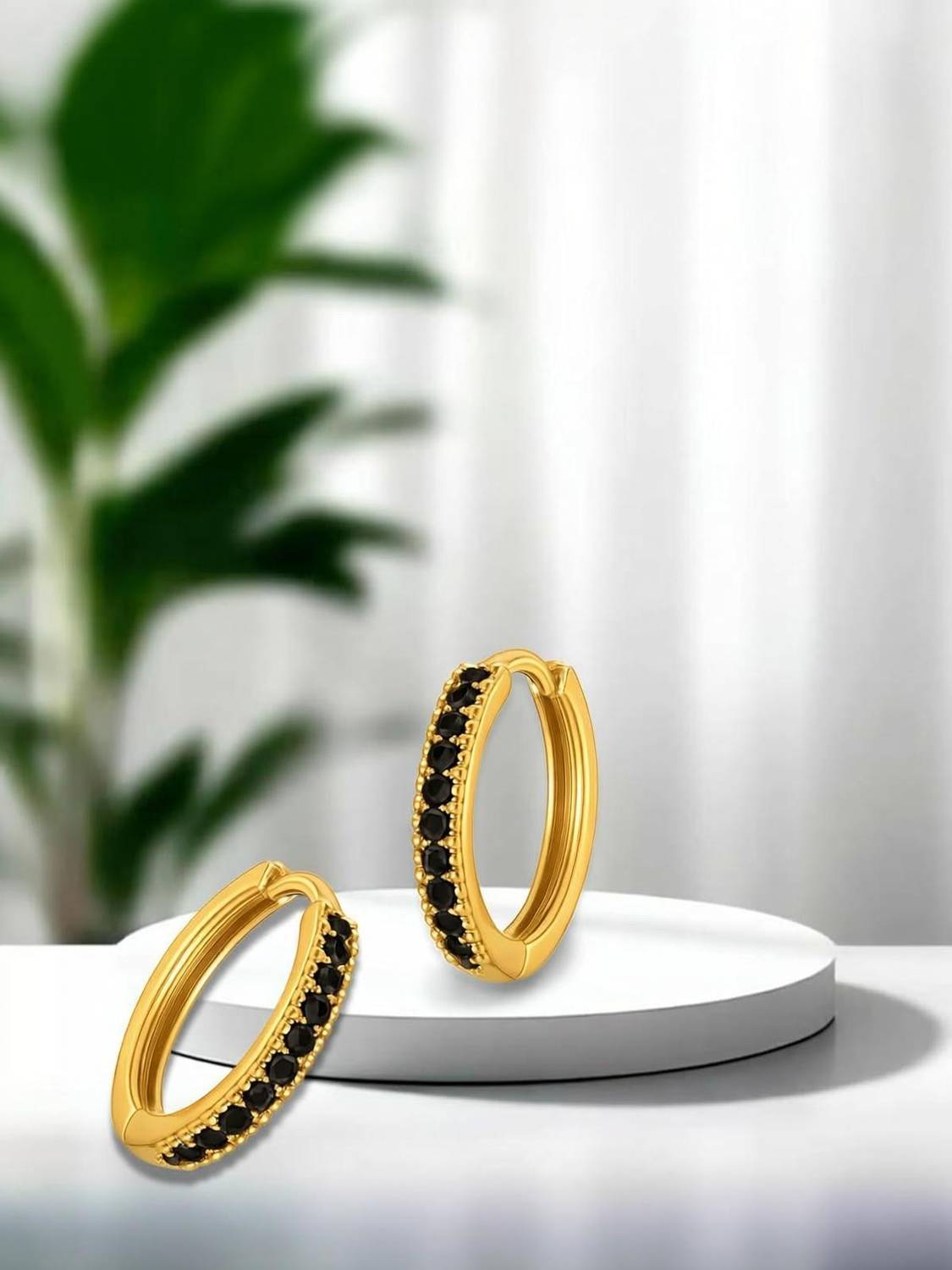 Bawree 18K Gold Plated Hoop Earrings with Shiny Black Stones for Women & Girls Crystal Metal Hoop Earring