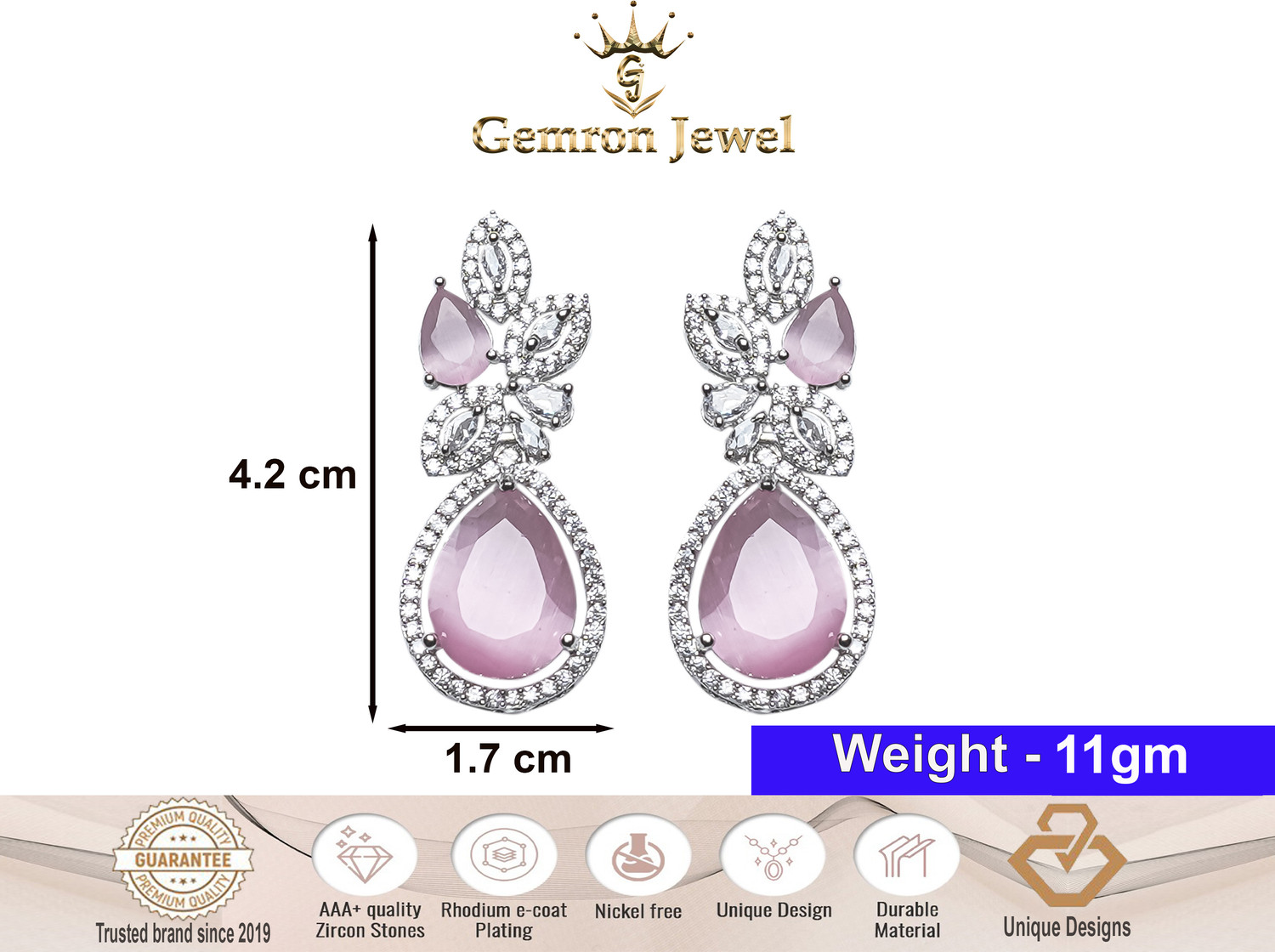 Image of GEMRON JEWEL American Diamond Glittering Drop Earrings For Girls and Women Cubic Zirconia Alloy Chandbali Earring, Stud Earring, Plug Earring, Cuff Earring, Drops & Danglers
