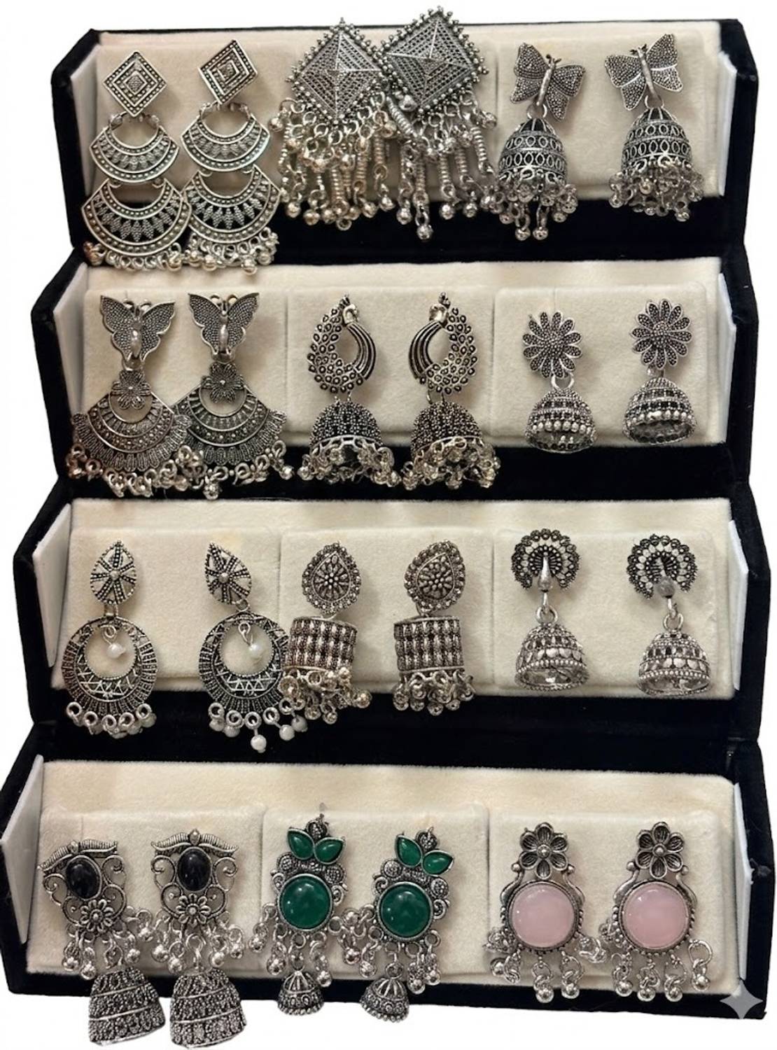 ELITEKRTZ 12 Pairs Oxidised Silver Jhumka Earrings - Image 2