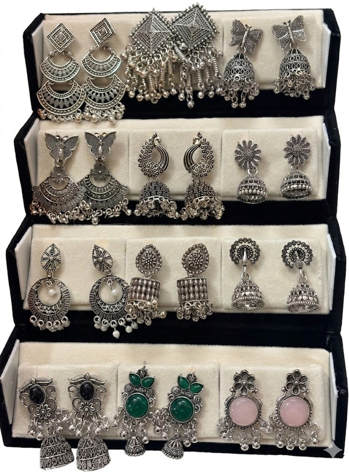 Image of ELITEKRTZ 12 Pairs Oxidised Silver Jhumka Earrings Box for Women Premium BOX Alloy Jhumki Earring, Drops & Danglers, Chandbali Earring