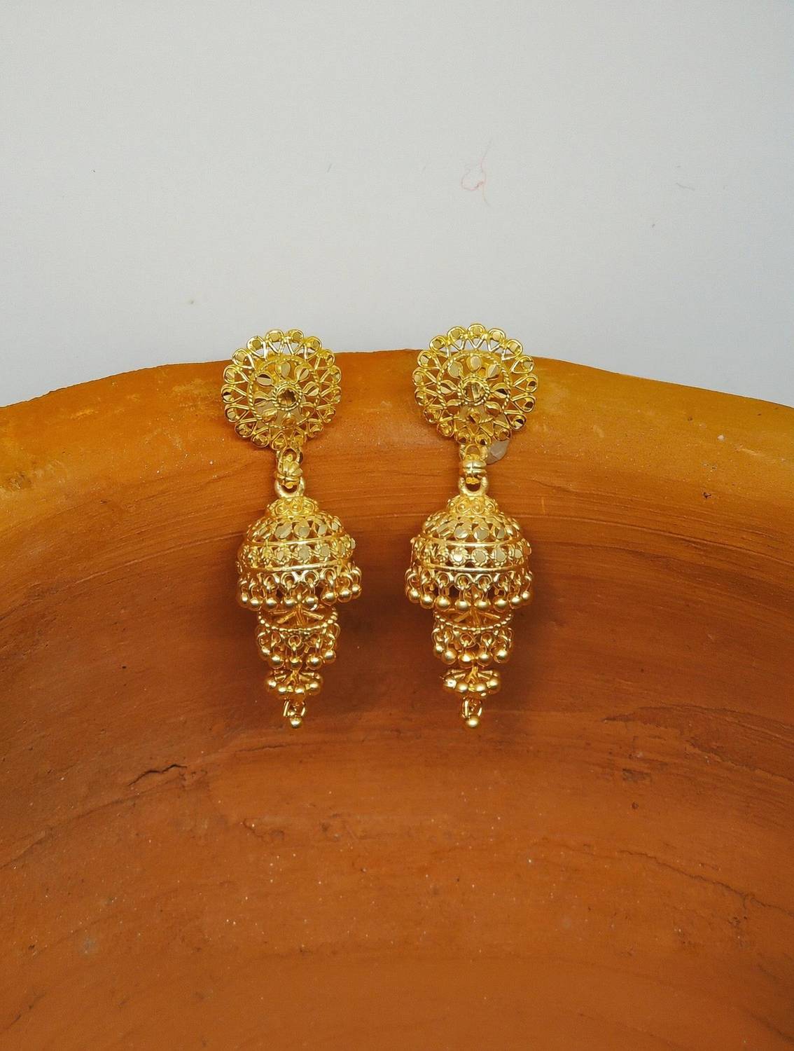 arch fashion Traditional Micron Plated 3 Step Jumkha Earring Brass Jhumki Earring