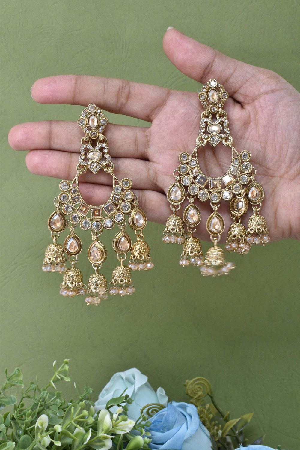 Image of Meira Jewellery Designer Premium Kundan Studded Gold Plated Heavy Earring Alloy Drops & Danglers