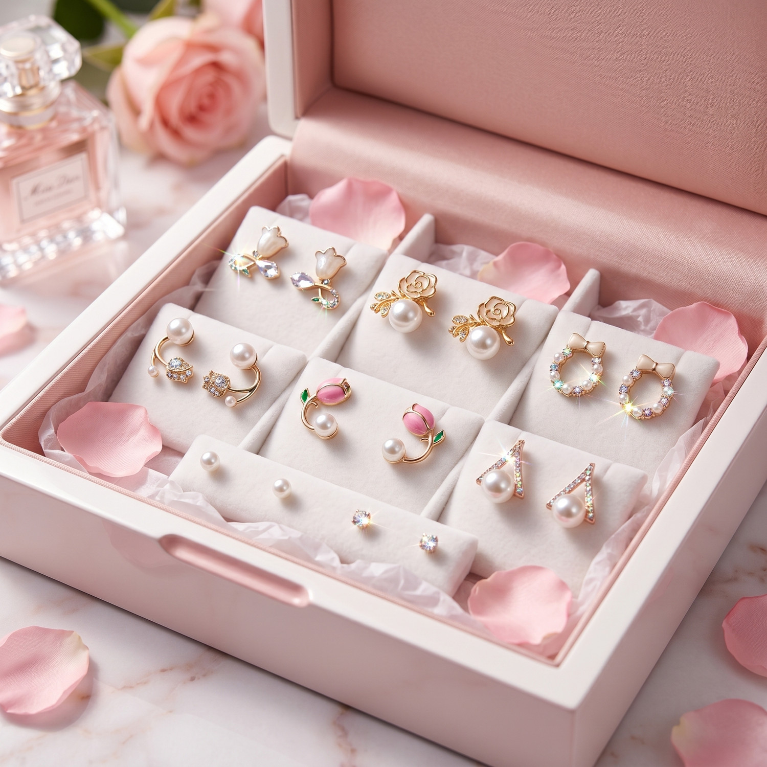 Image of Khattu Store Korean Earrings Combo Set of 8 Best Seller Collection for women and girls Pearl Alloy Stud Earring