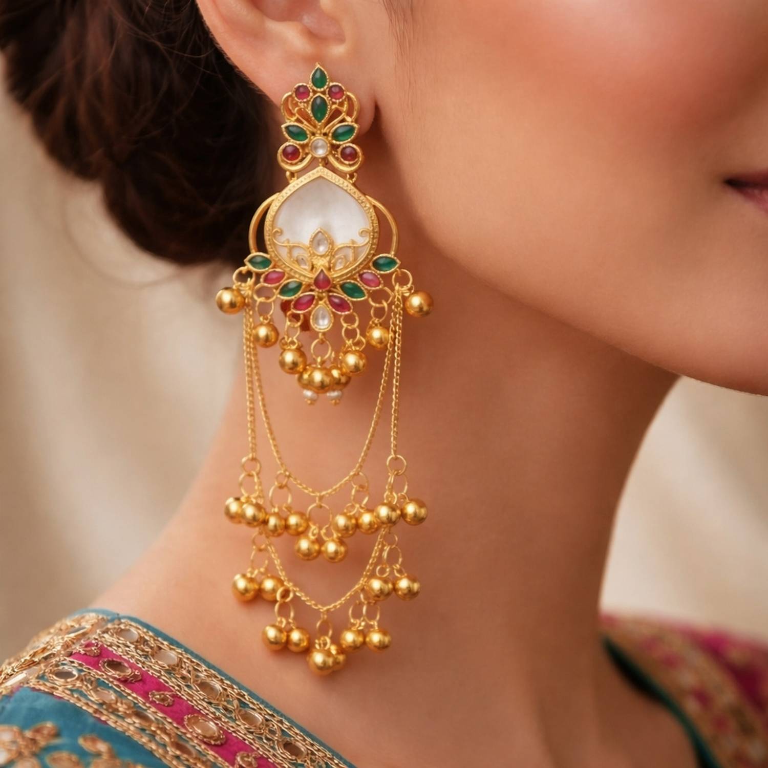Amshine Kashmiri Earrings for Women Traditional Ethnic Design Beads Alloy Drops & Danglers, Jhumki Earring