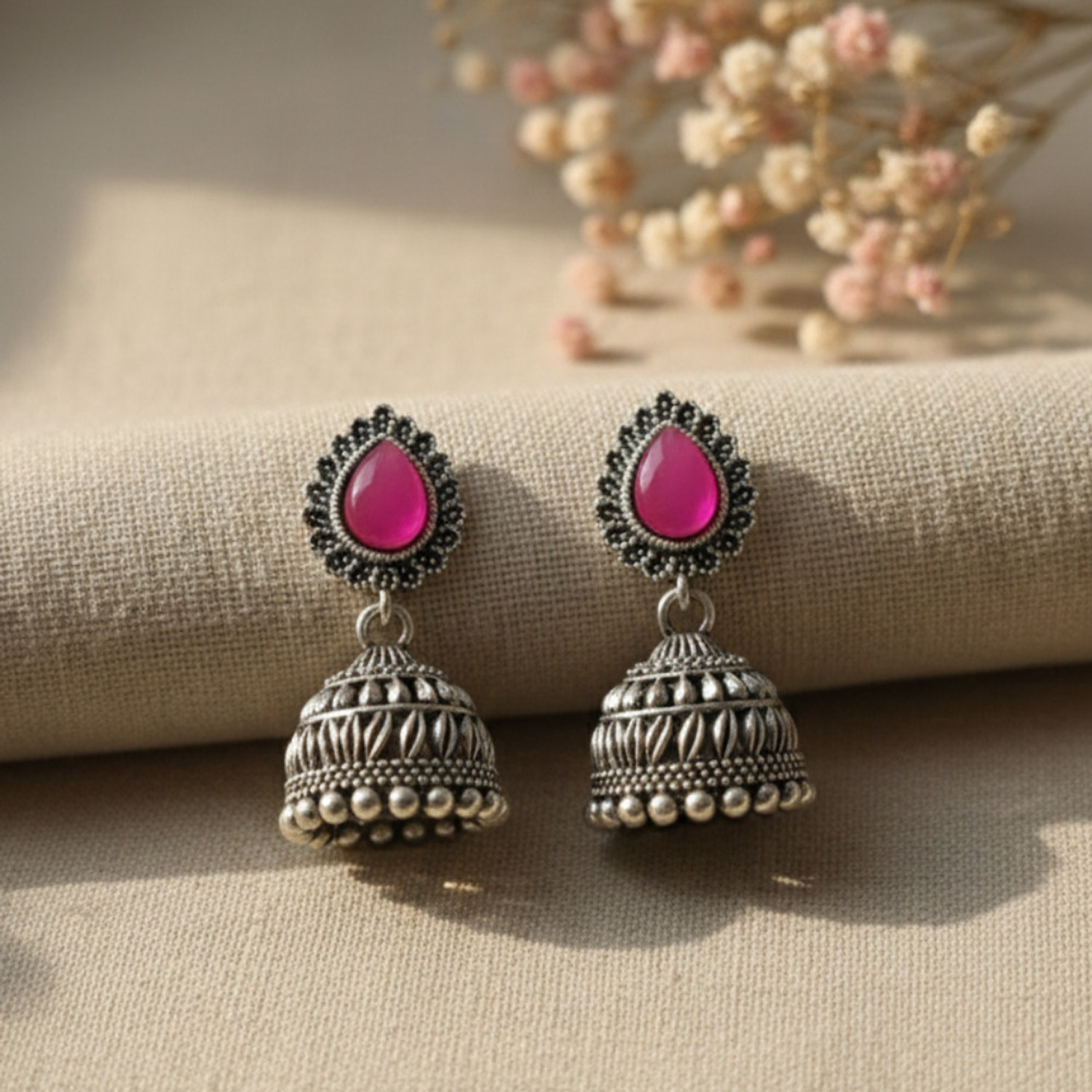 Image of Dimik Fashion Dimik Fashion Pink Silver jhumki Earring Alloy Jhumki Earring