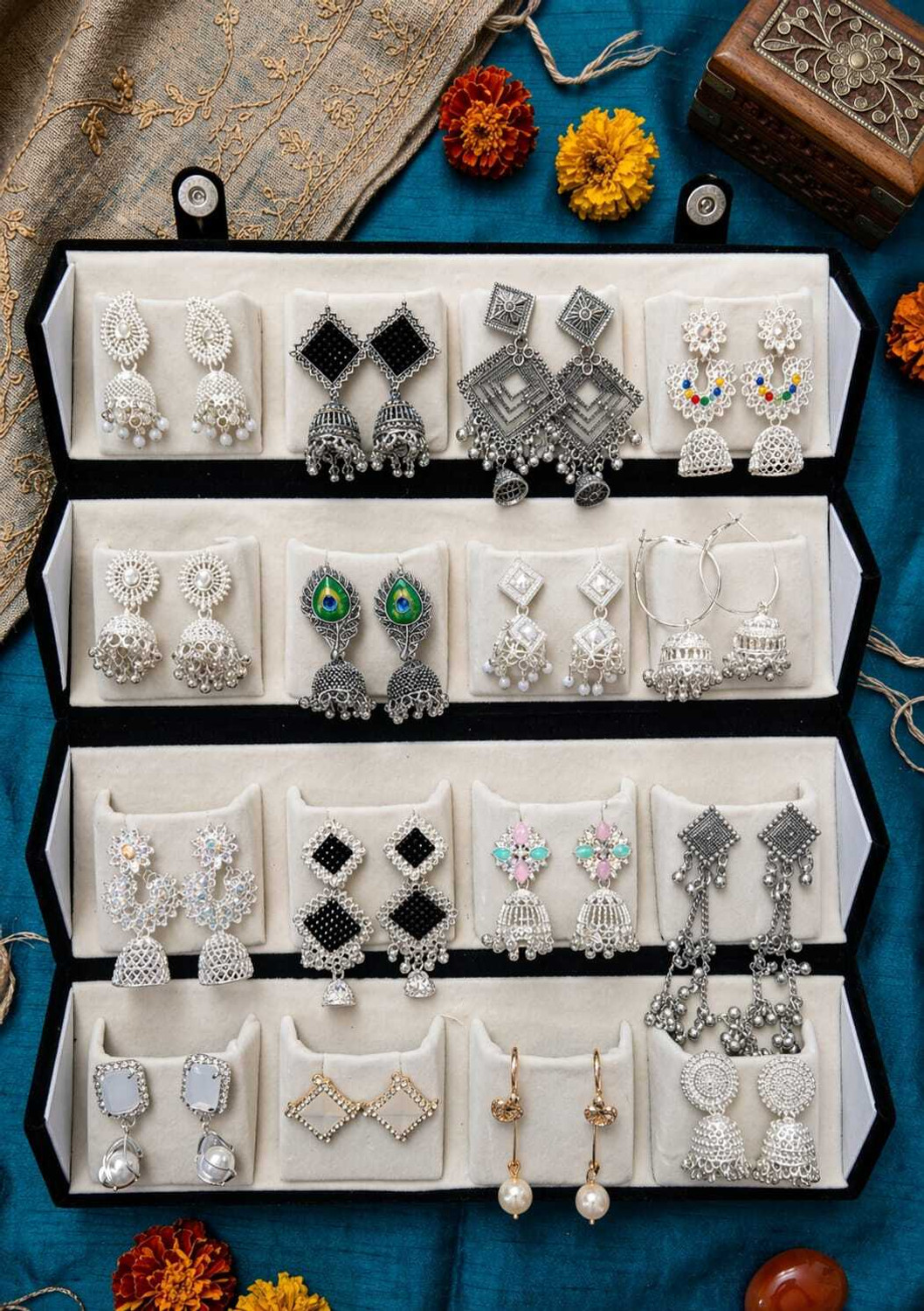 Image of MAQ TRADERS MAQ PREMIUM 16PAIR JHUMKA BOX Alloy Jhumki Earring
