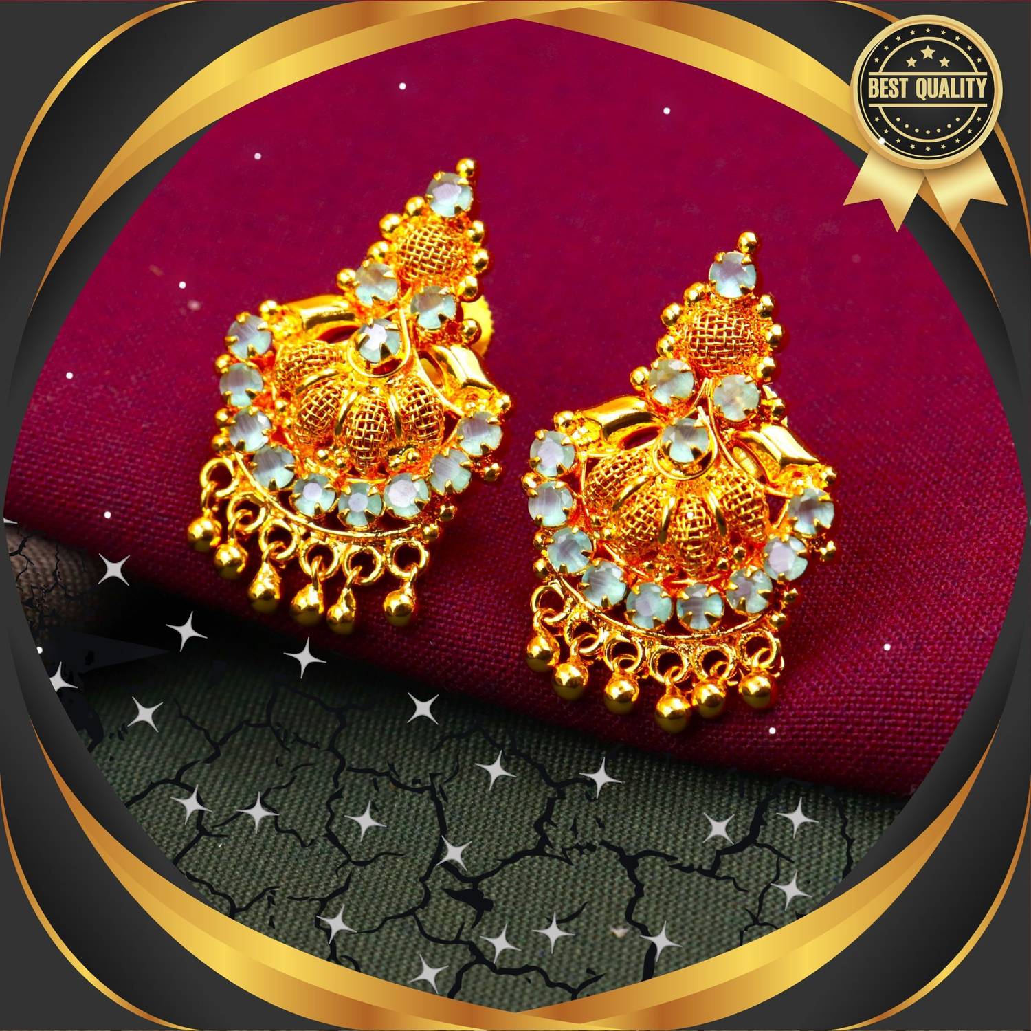 AHR FASHION one gram gold plated trendy stylish earring for women Ruby Brass Stud Earring
