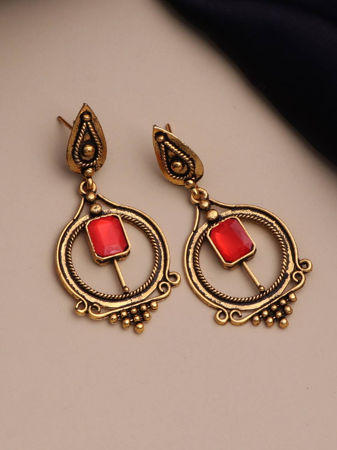 BELWICK Gold Plated Oxodise Chandelier fancy Drops & Danglers Treditional Earring Cubic Zirconia Alloy Drops & Danglers