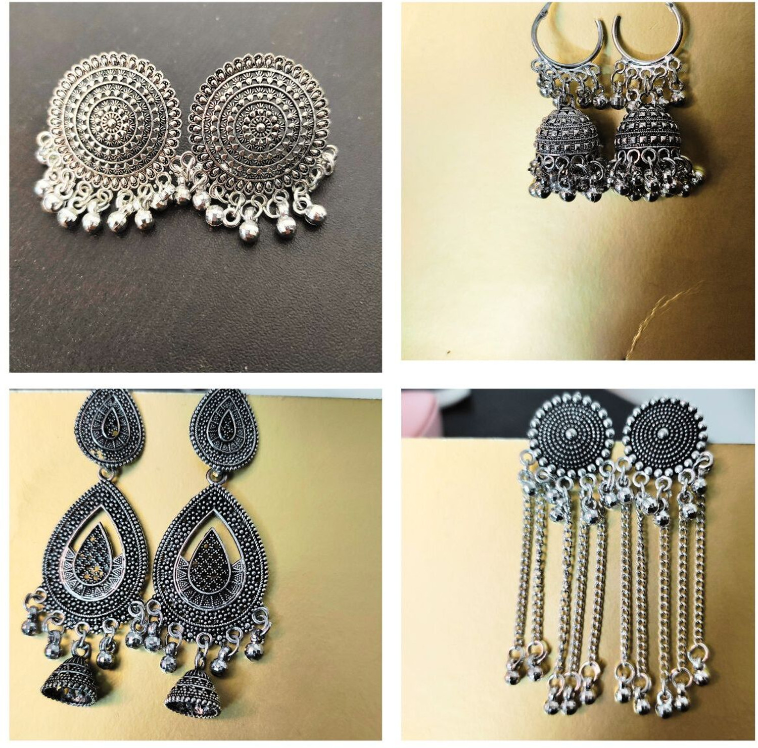 Image of MM Jewels 4 Pair Silver Oxidised Earring Set For women, Girls For wedding , Gift Alloy Jhumki Earring, Drops & Danglers, Earring Set, Stud Earring
