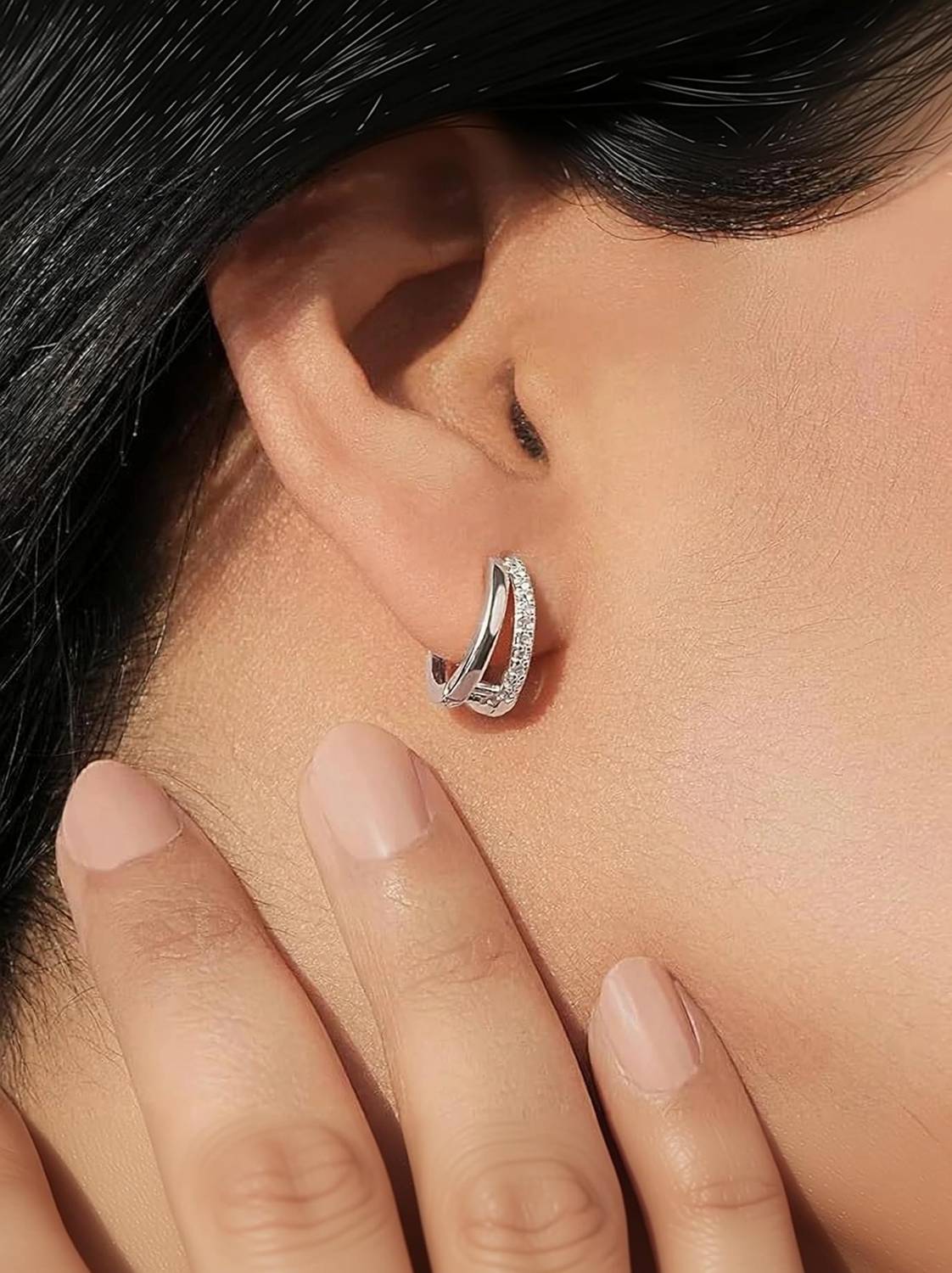 Amalfa Mira's Huggie Hoop Earrings (Silver) | 18k Gold Plated, Skin-Safe Earrings Zircon Stainless Steel Hoop Earring