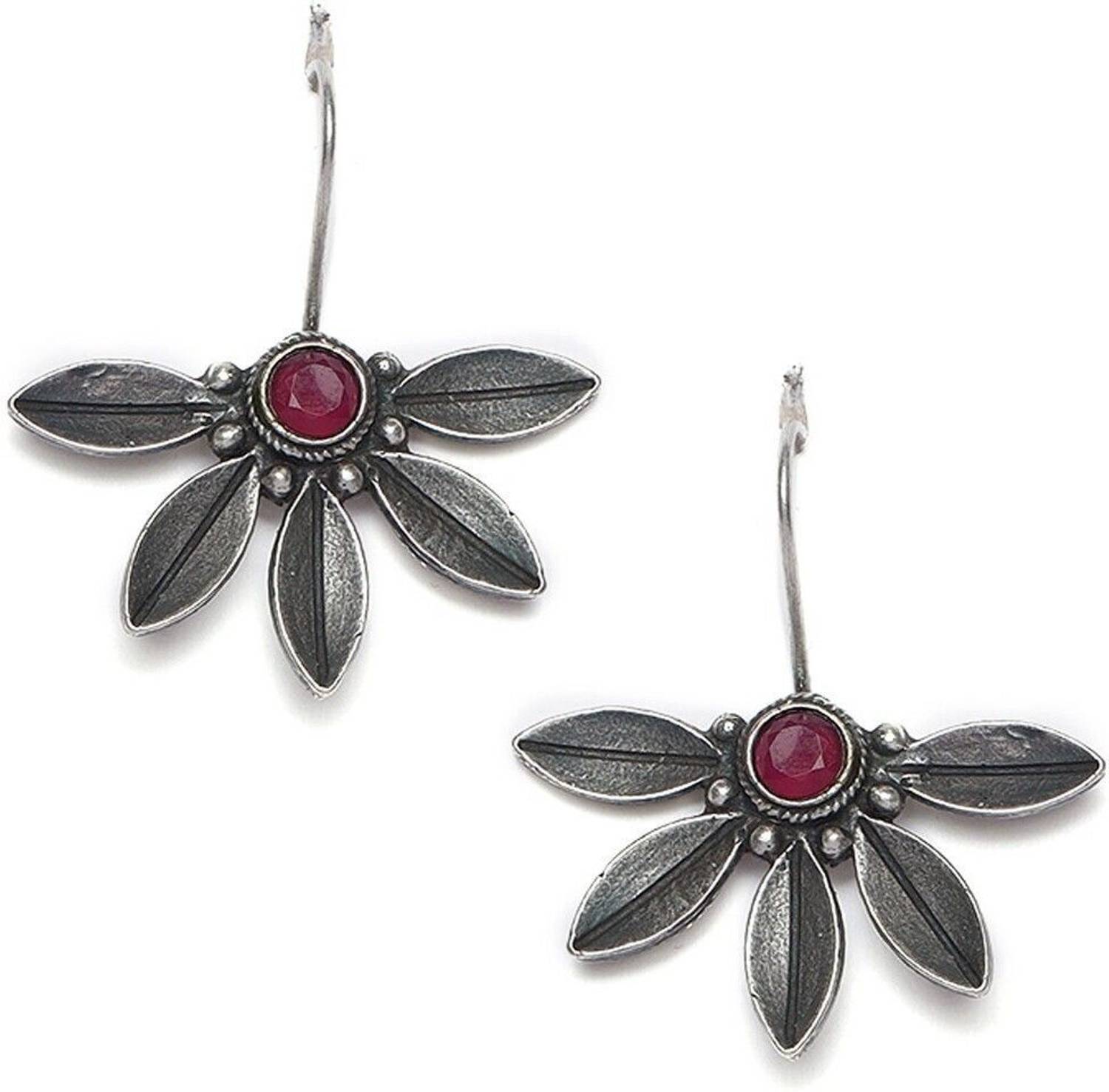 AATMANA Red Oxidized Floral Drop Earrings Alloy Drops & Danglers