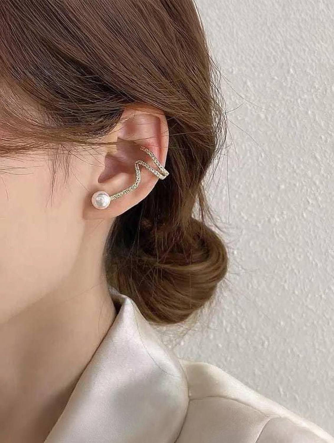 house of common Korean Simple Line Stud Ear Bone Clip Earring Alloy Drops & Danglers