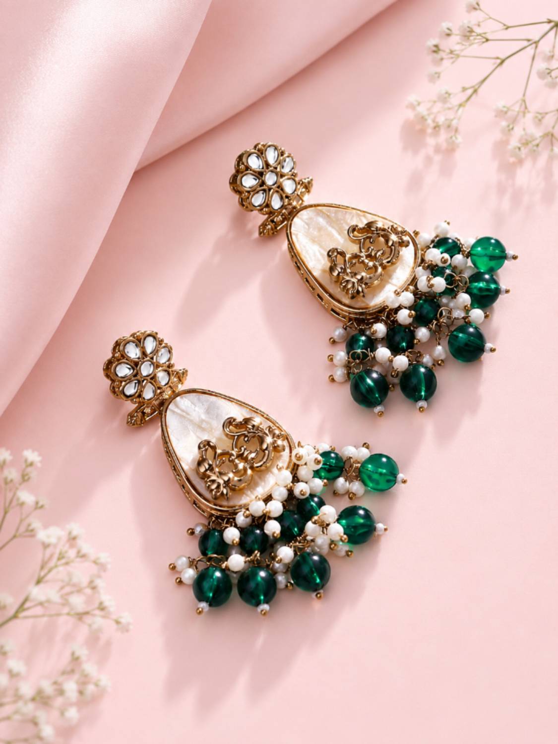ASMITTA Jewellery Gold Plated stones Studded & Pearls Beaded Floral Drop Earrings Alloy Drops & Danglers