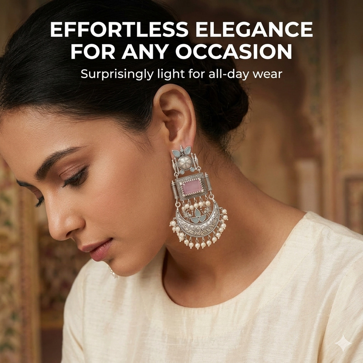 Image of Shree jewell Traditional Oxidized gold chandbali jhumki earrings for women Pearl Alloy Jhumki Earring