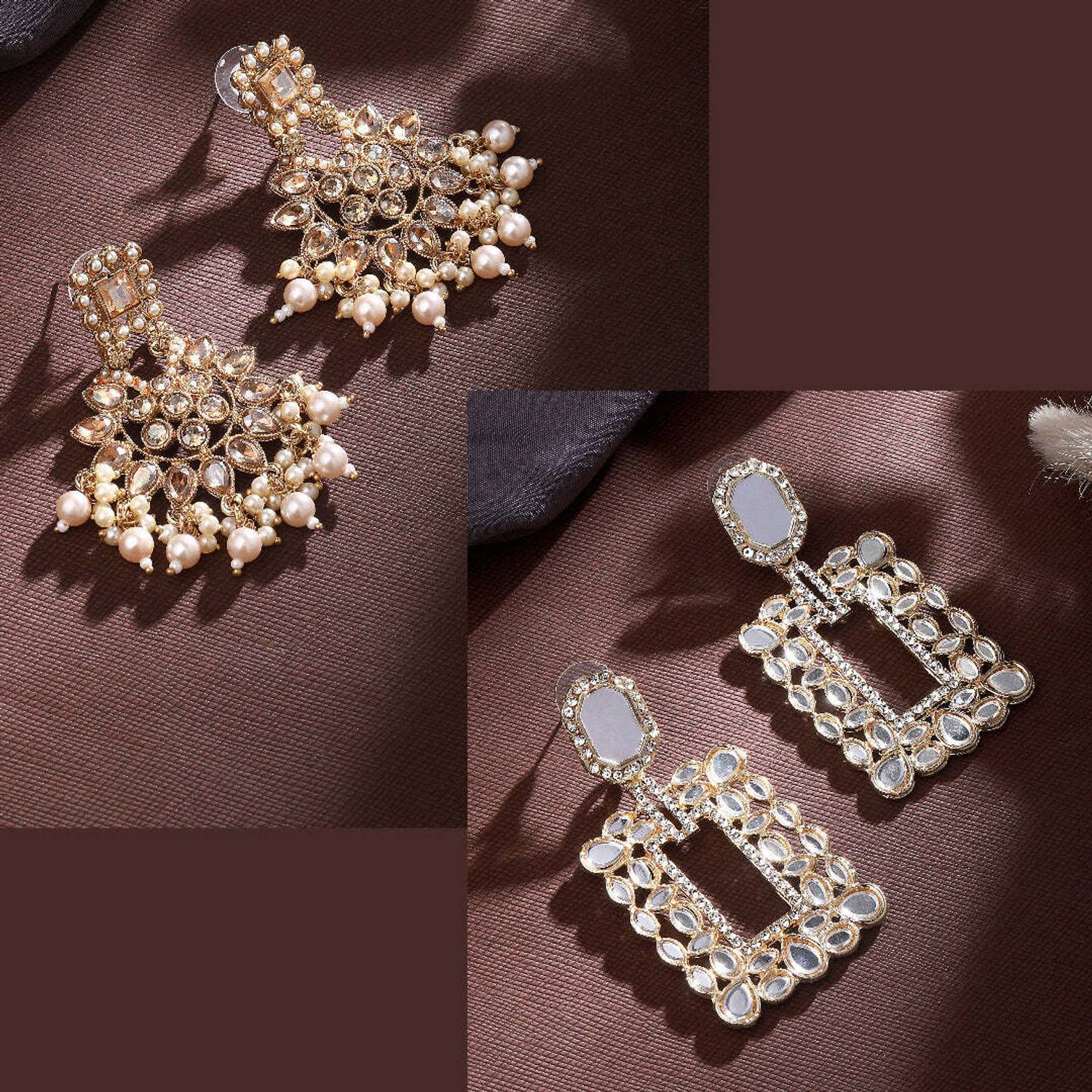 ASMITTA Jewellery Gold Artificial Stone & Beads Studded Dangle earrings combo for women Pearl Alloy Drops & Danglers