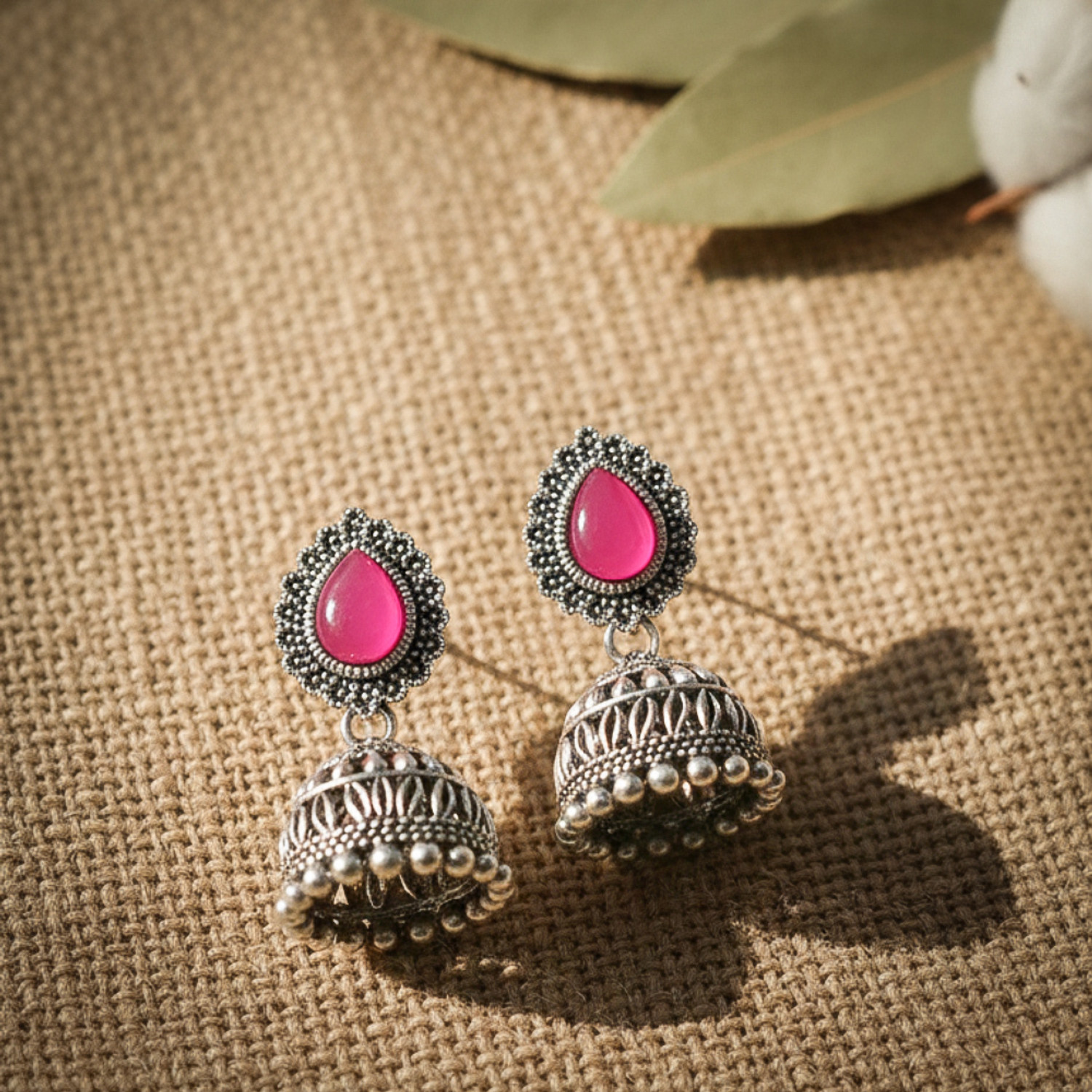 Image of Dimik Fashion Dimik Fashion Pink Silver jhumki Earring Alloy Jhumki Earring