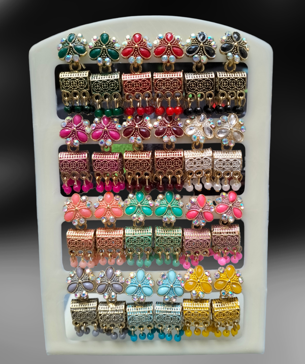 Image of Jiyansh Trading New Fancy Small Earrings Pack Of 12 Pair Cubic Zirconia Alloy Jhumki Earring