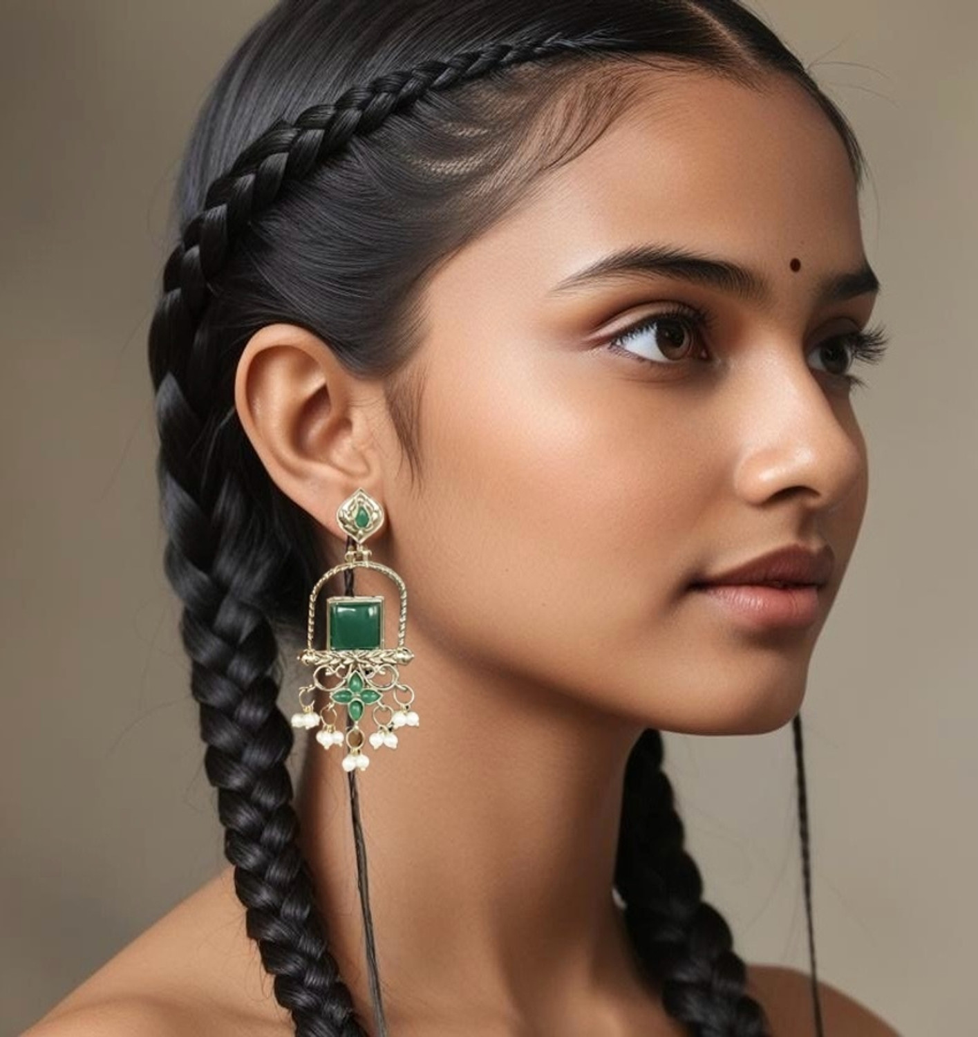 Image of Fashion Theme Traditional Ethnic Mehndi Polish Jhumka Red Earring for Women & Girls Crystal Brass Earring Set, Drops & Danglers