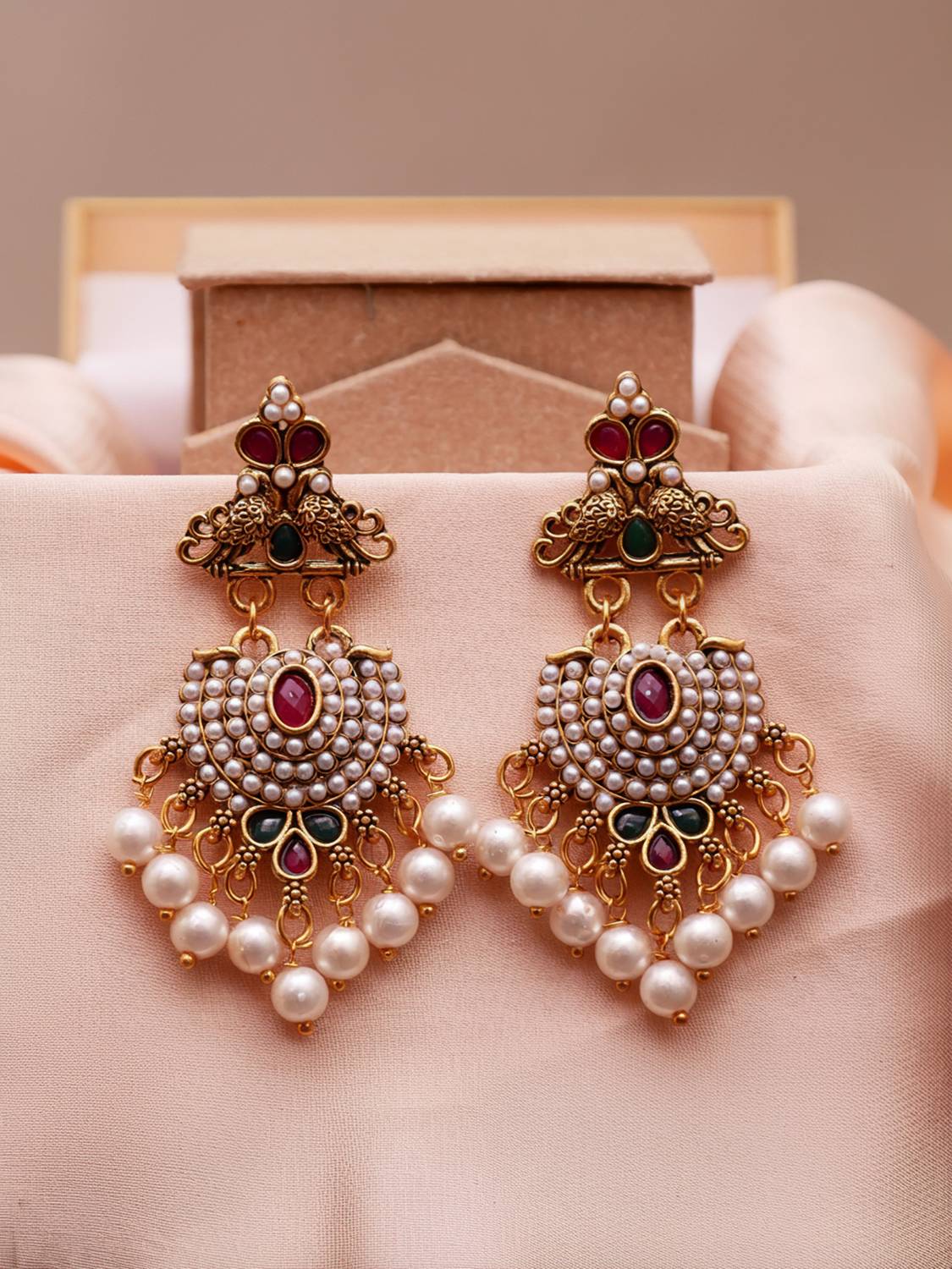 Antico Ethnic Fancy Light Weight Pearl Gold Platted Oxidized Earrings for Girls Pearl Alloy Jhumki Earring, Drops & Danglers, Chandbali Earring