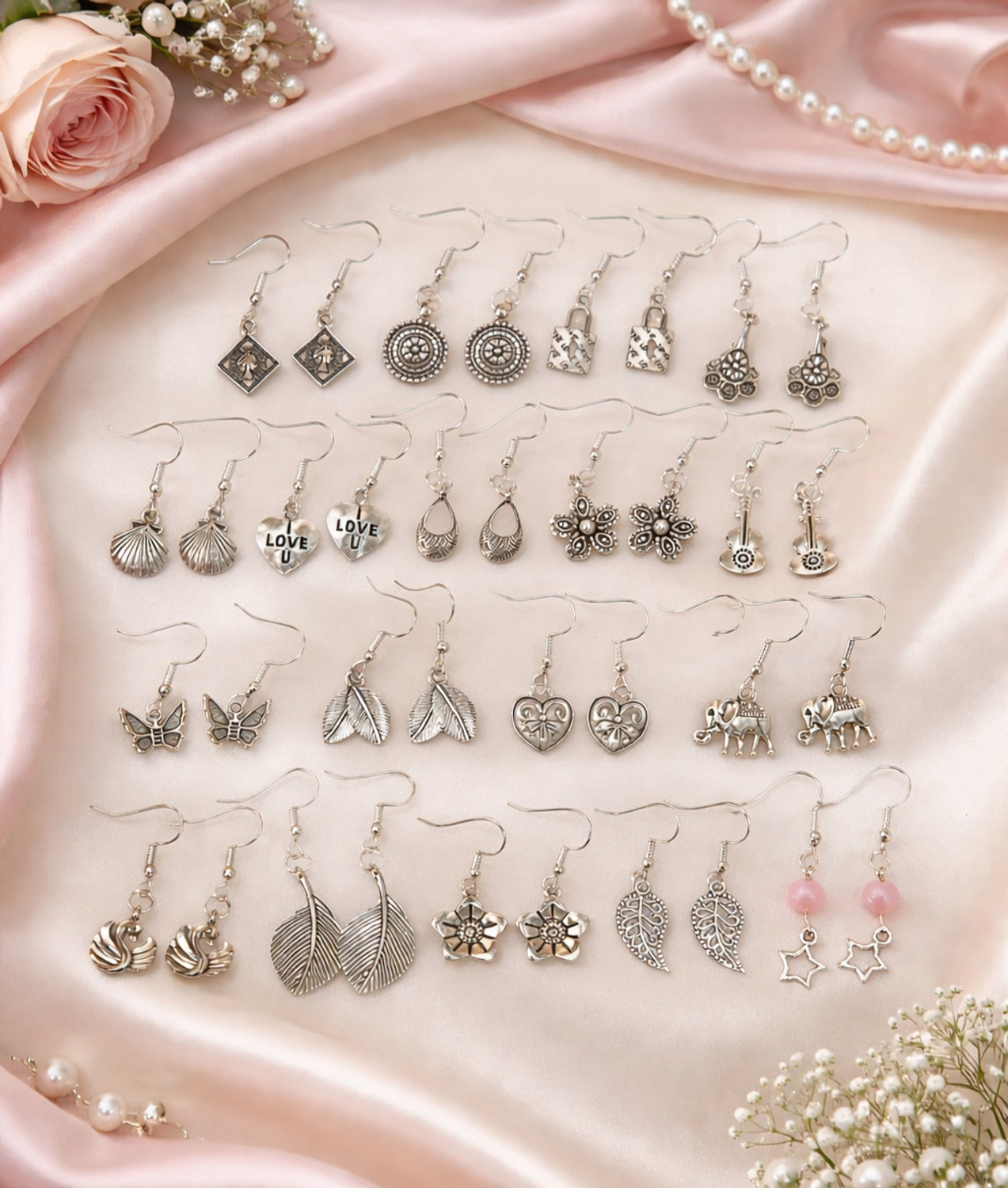 Image of JenishFashions Handmade German Silver Earrings for Girls & Women ( 18 Pair ) Alloy, German Silver Hoop Earring, Jhumki Earring