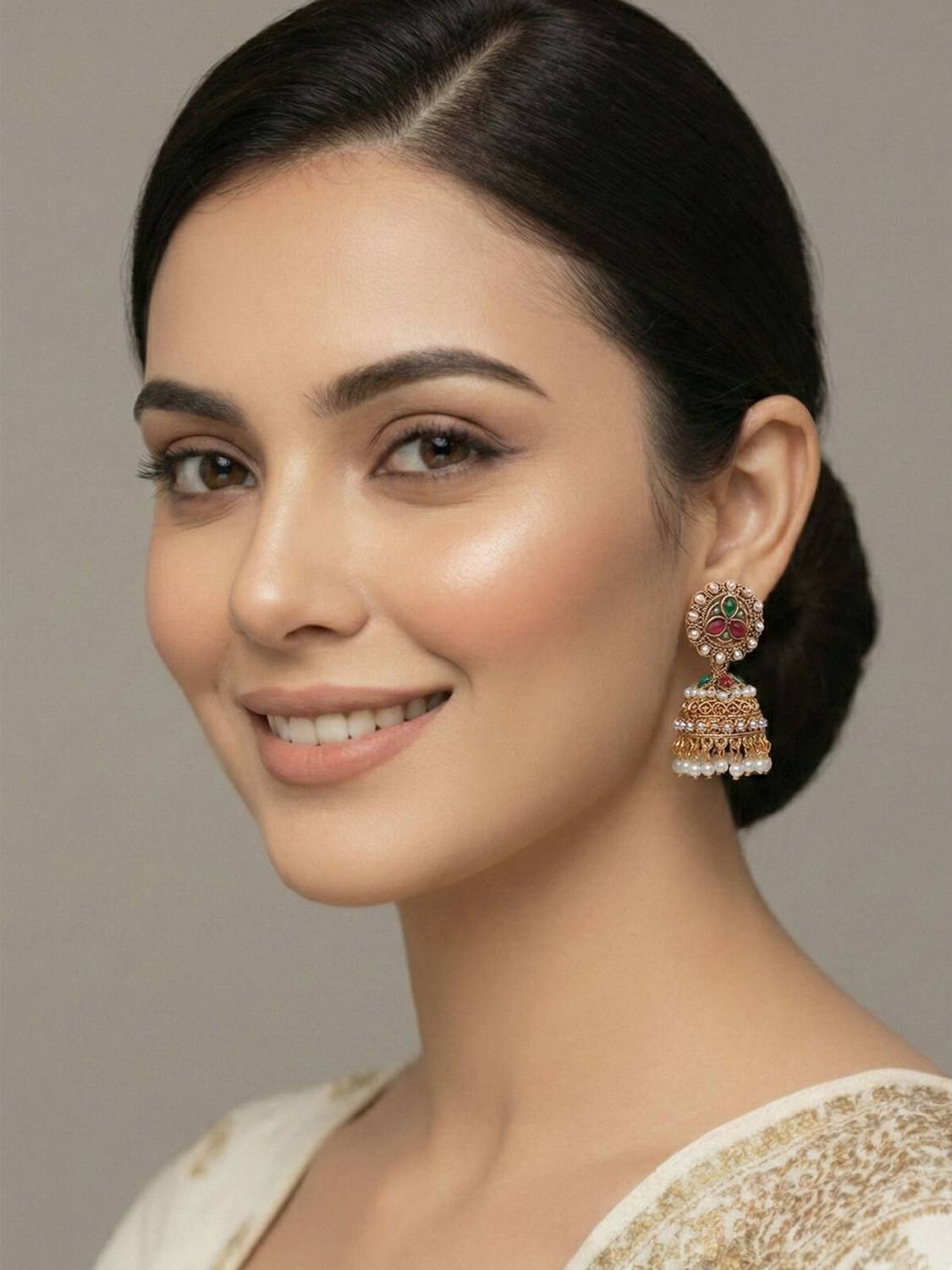 alysa Gold Plated White Pearl Studded Jhumka Earrings Alloy Jhumki Earring