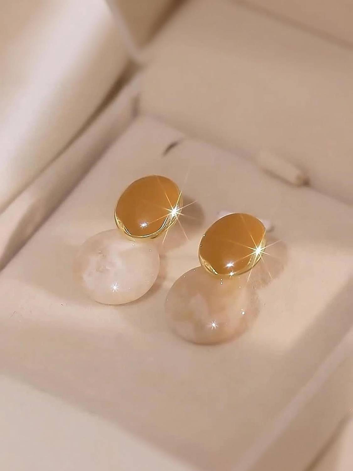 BLINKLOOK Mustard Yellow & White Enamel Stud Earrings – Minimalist Earrings for Women Alloy Stud Earring