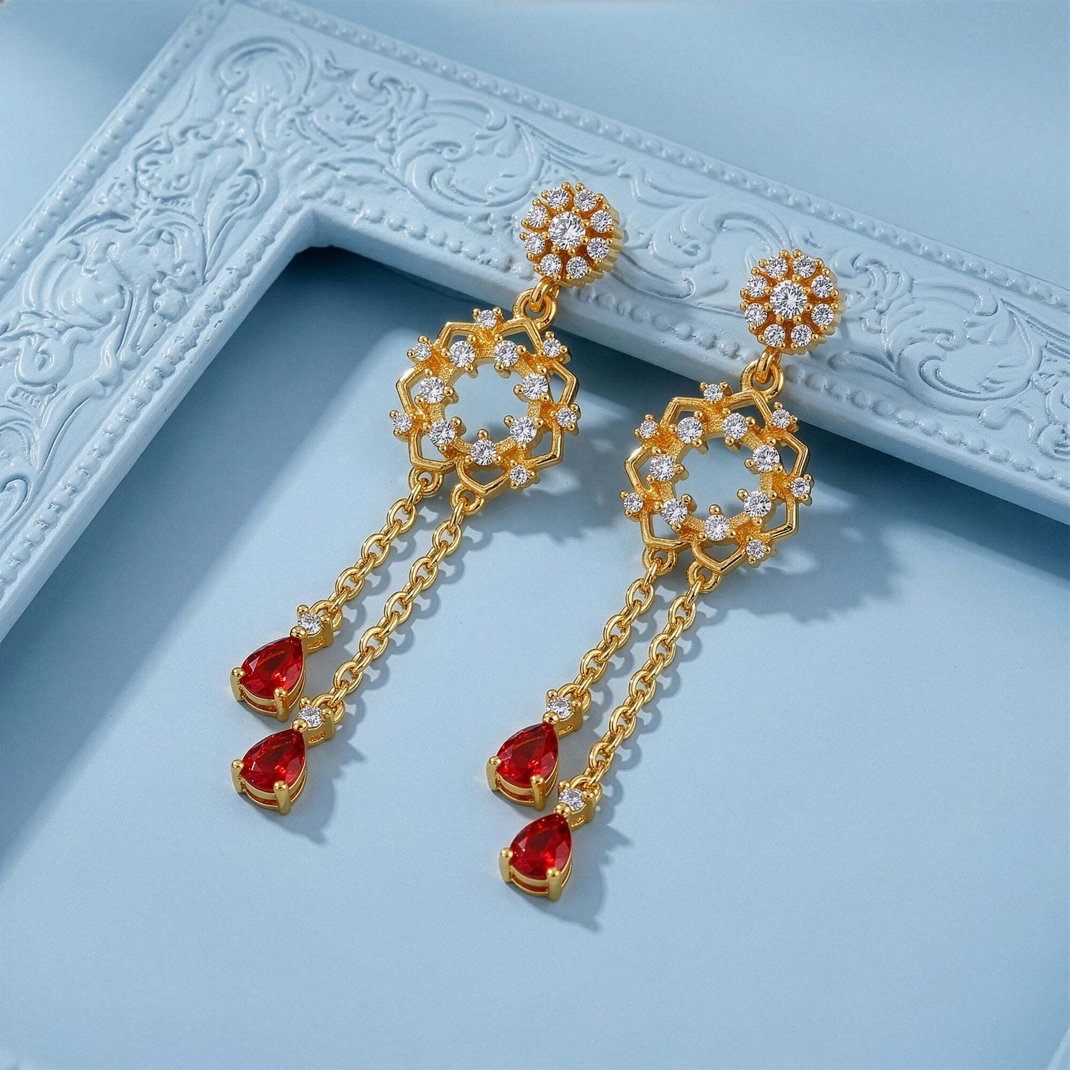 Image of GIVA Silver Golden Hecate Dangler Earrings Zircon Sterling Silver Drops & Danglers