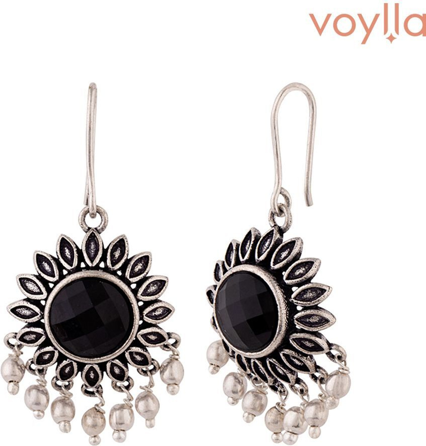 Image of Voylla Work Essentials Round Cut Gem Earrings Crystal Brass Drops & Danglers