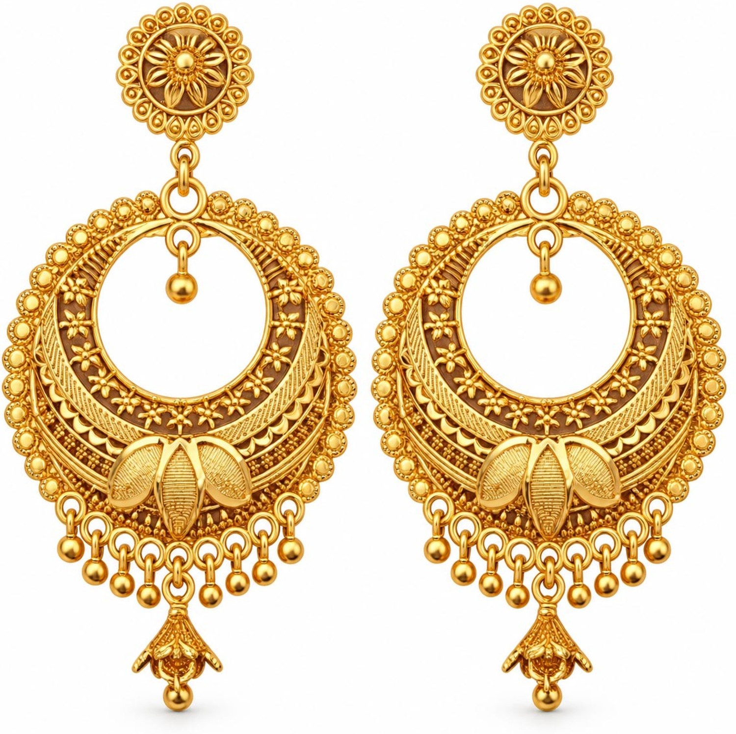 Image of FASHION HOUSE Gold Earring for woman Gold Plated Pearl Hoop Earrings Brass Chandbali Earring