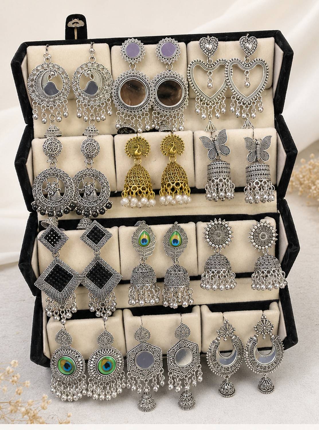 HS BANDHU 12 Earring Combo with Velvet Box - Image 1