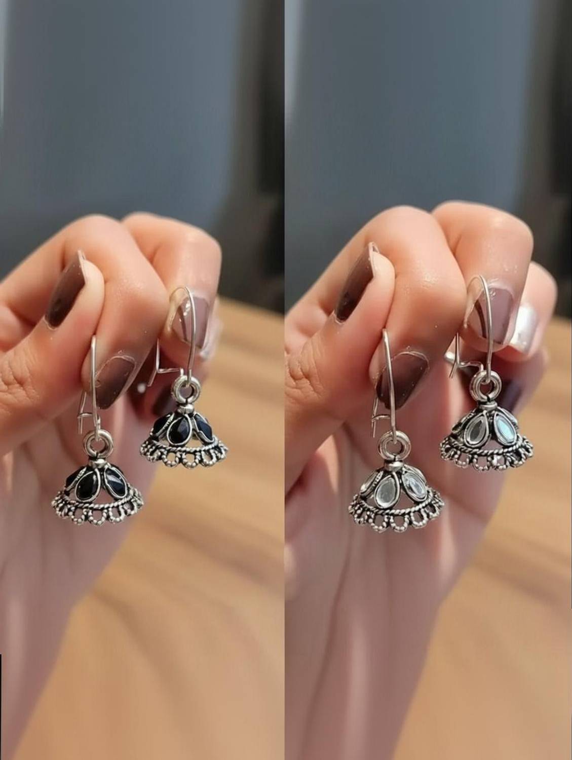 Bisht Bling Oxidised Silver Jhumki for Women Lightweight Ethnic Set-2 Alloy Jhumki Earring