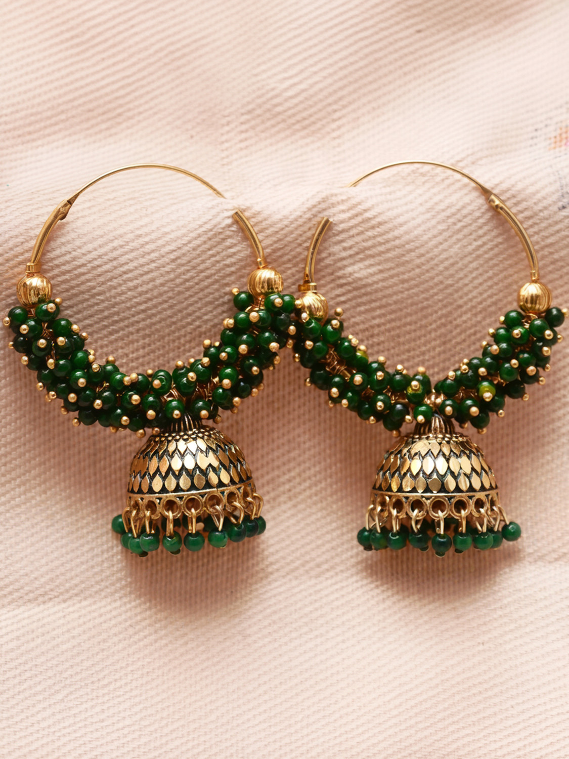 Image of Kwickk Wedding Ethnic Fancy Green Color hoop Oxidized Jhumka Jhumki for Women Alloy Jhumki Earring, Drops & Danglers, Chandbali Earring