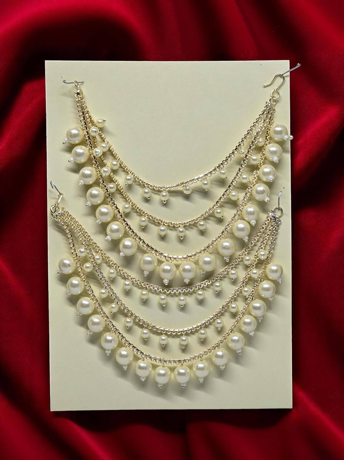 AjaraGems Gold Plated Designer Pearl Ear Chain for Earrings Pearl Alloy Earring Set