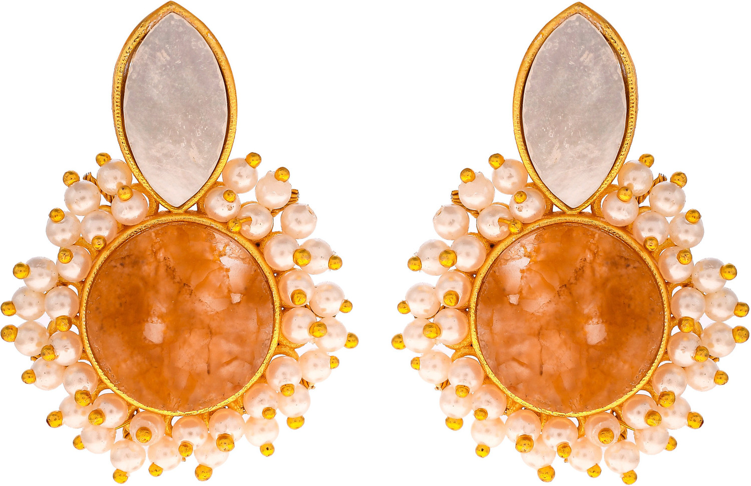 Image of Silvermerc Designs Gold Plated Circular Fancy Stylish Stone Earrings Brass Drops & Danglers