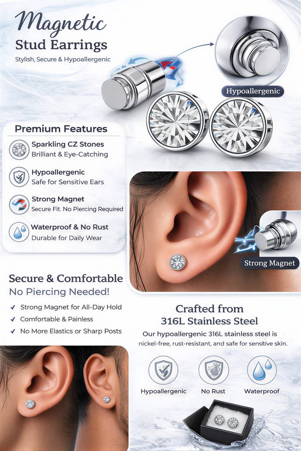 Vaynora Jewels Magnetic Stud Earrings 6mm - Image 5