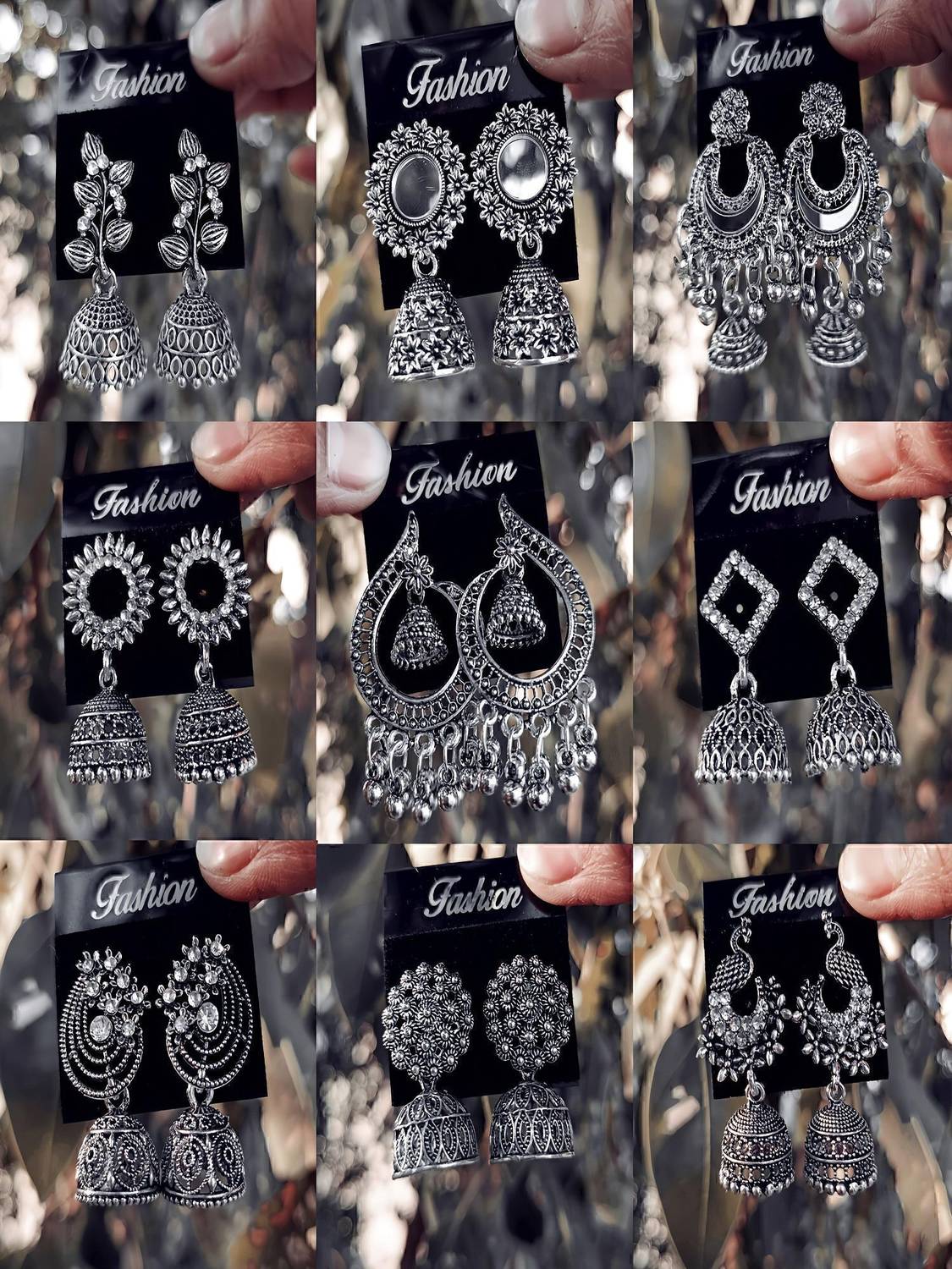 JV CREATION Designer Jhumki Silver Earrings Set