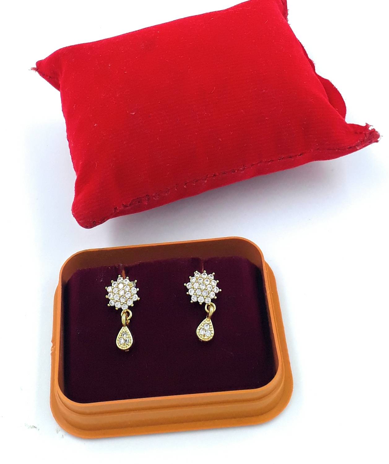 Anujeet Fashion Hub Gold Plated Covering 5 metal Impon AD Stone Small Floral Danglers For Women/Girl Copper Drops & Danglers