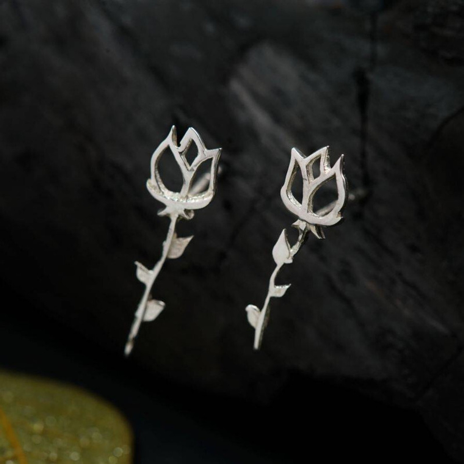 Image of AADYAA House Of Aadyaa Silver Rose Earring for Women | 92.5 Silver Stud Earring
