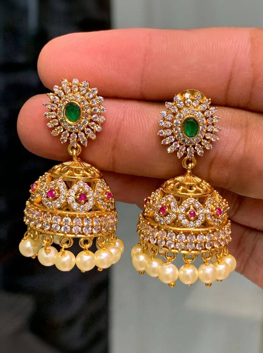 CHICLY Traditional Bell Shape Jhumka Design Alloy Earring Set