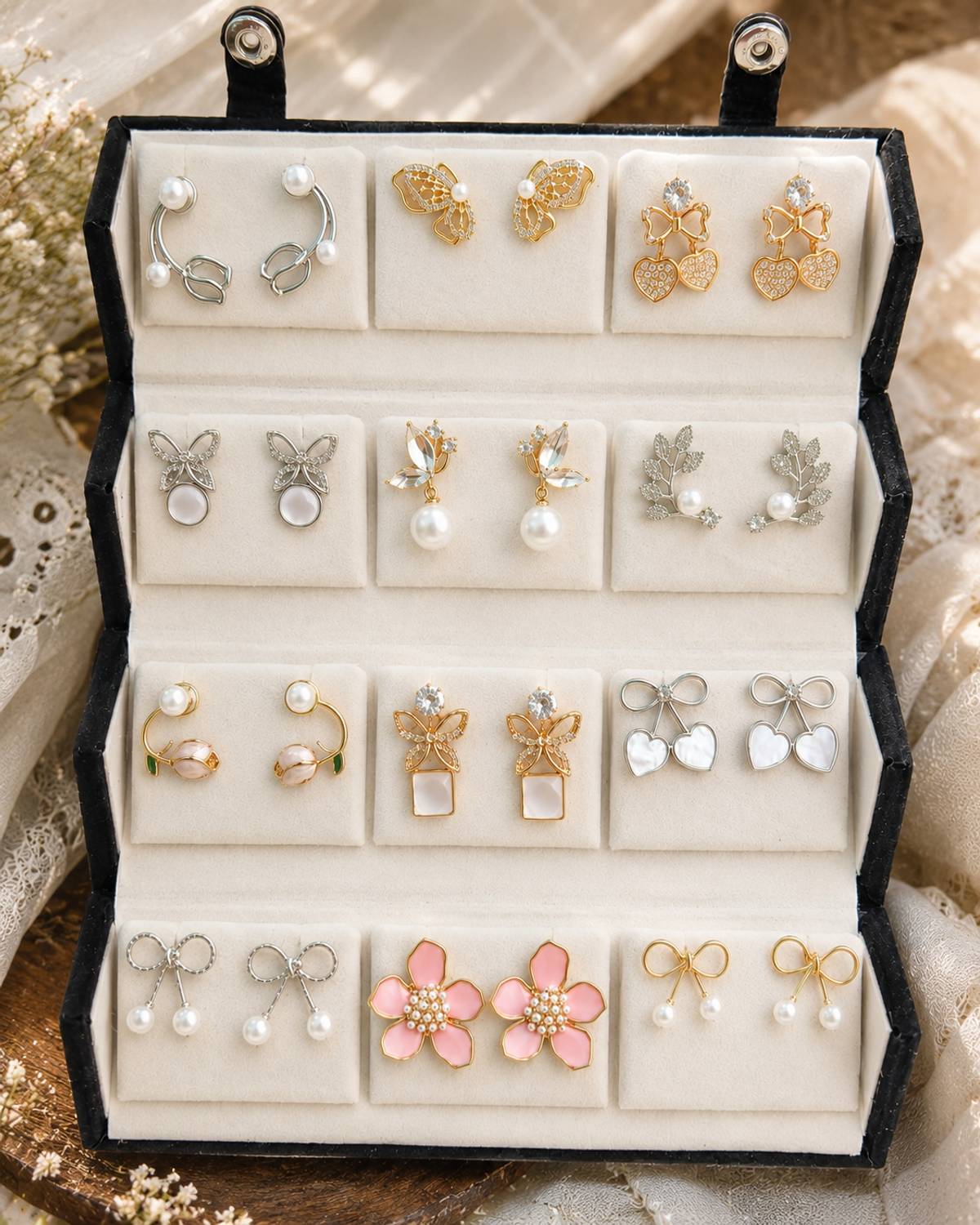 Shelly Studio 12-Piece Pearl & Crystal Earrings Set Pack of 12 - Image 5