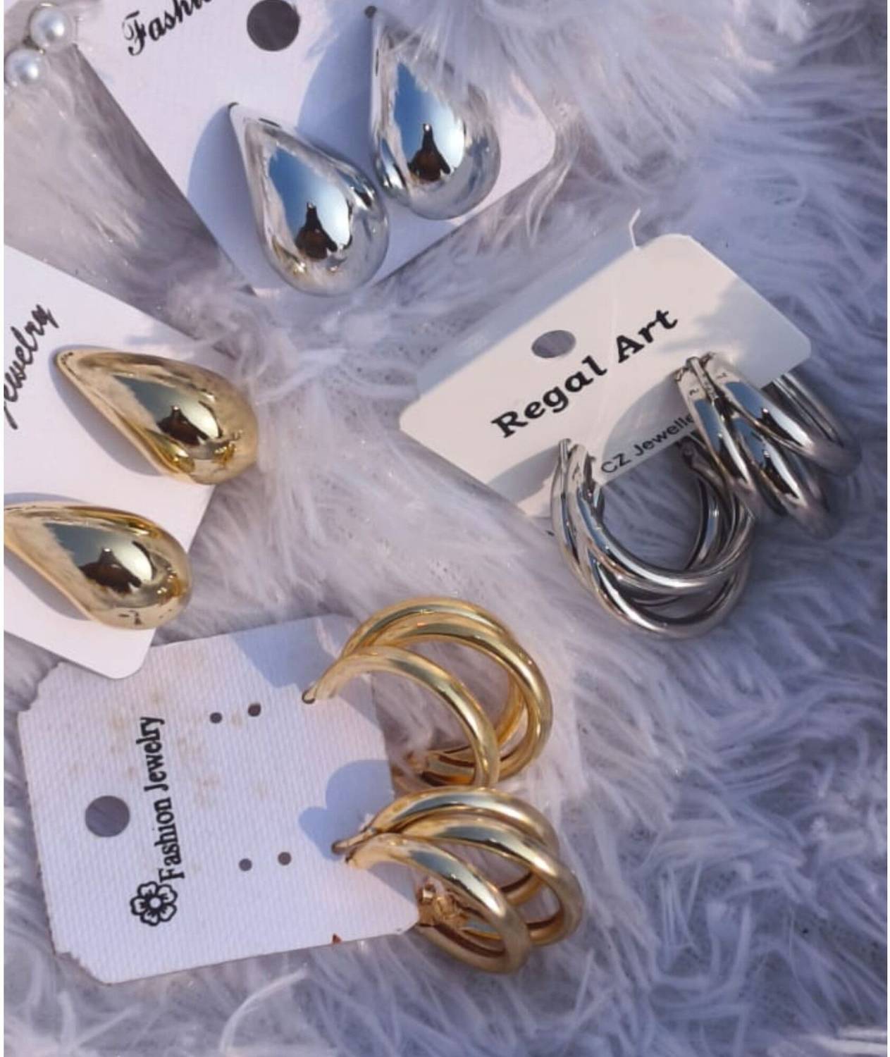 ANSHIKA ENTERPRISES Korean Golden Simple Curved Triple Hoop Earrings pack of 4 Agate Brass Stud Earring